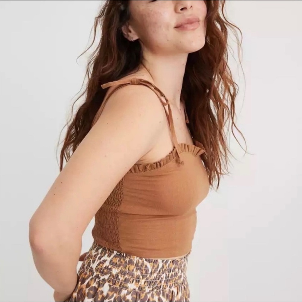 NWT Aerie Brown Smocked Tie Shoulder Corset Crop Top